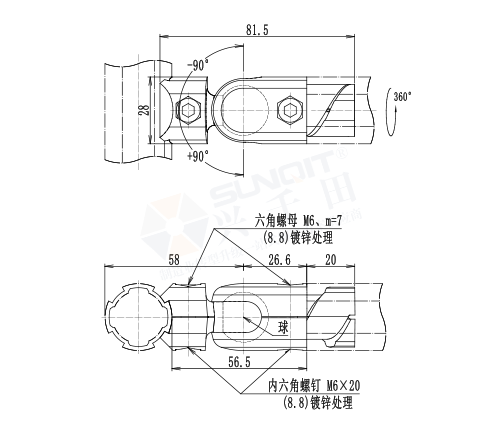 180°內接旋轉接頭尺寸圖